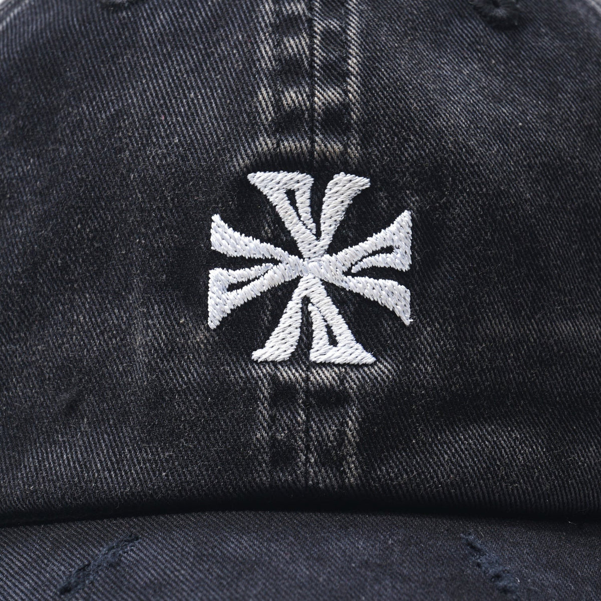 DEVA STATES Cross Distressed Strapback Cap Washed Black