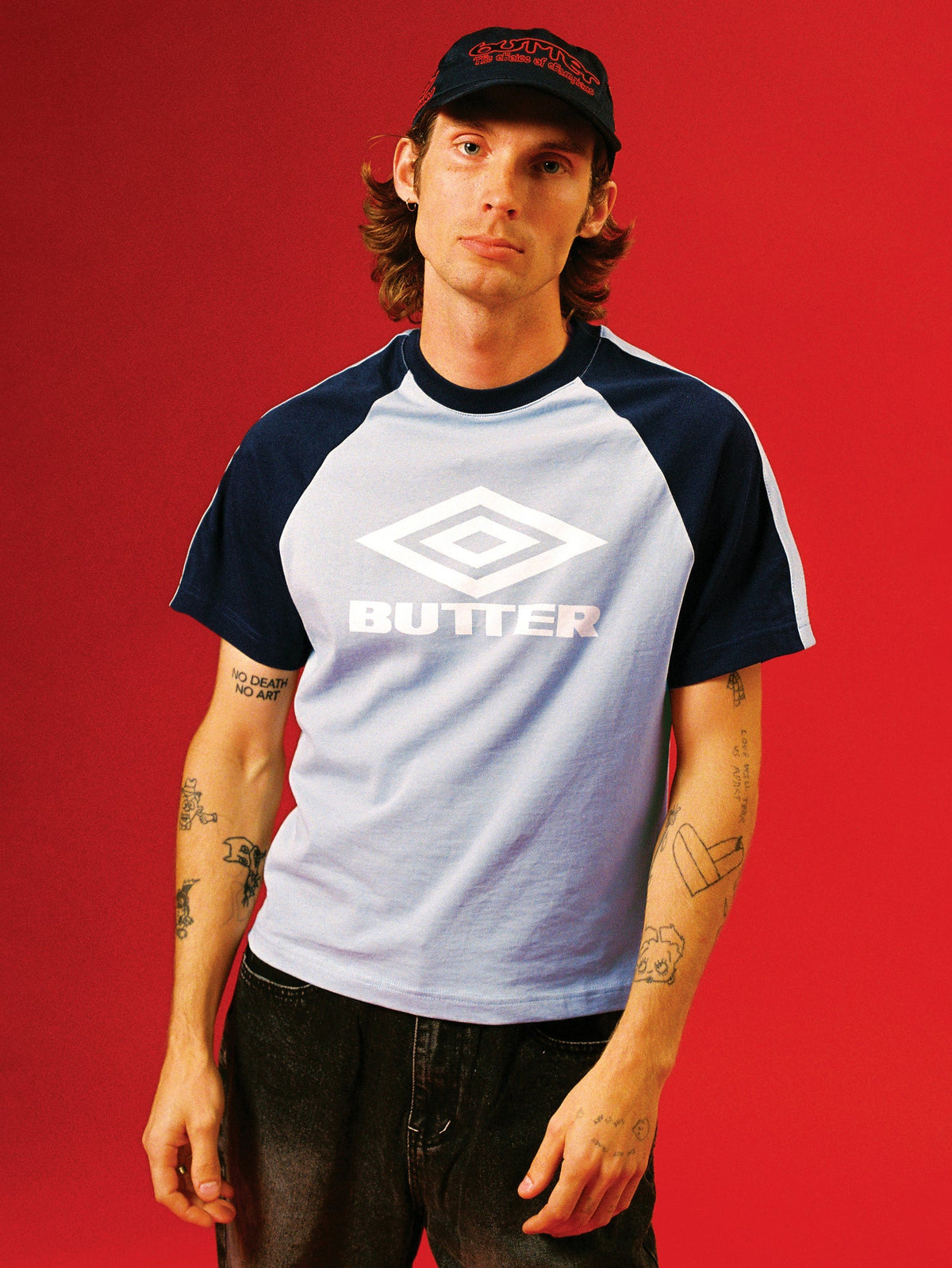 BUTTER GOODS x UMBRO Diamond Logo Raglan Tee Slate/Navy