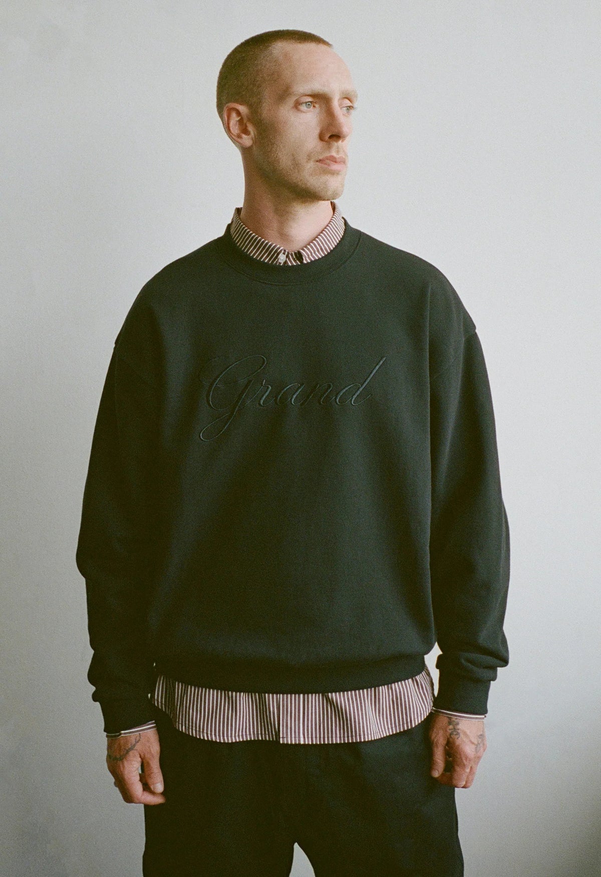 GRAND COLLECTION Embroidered Crewneck Black