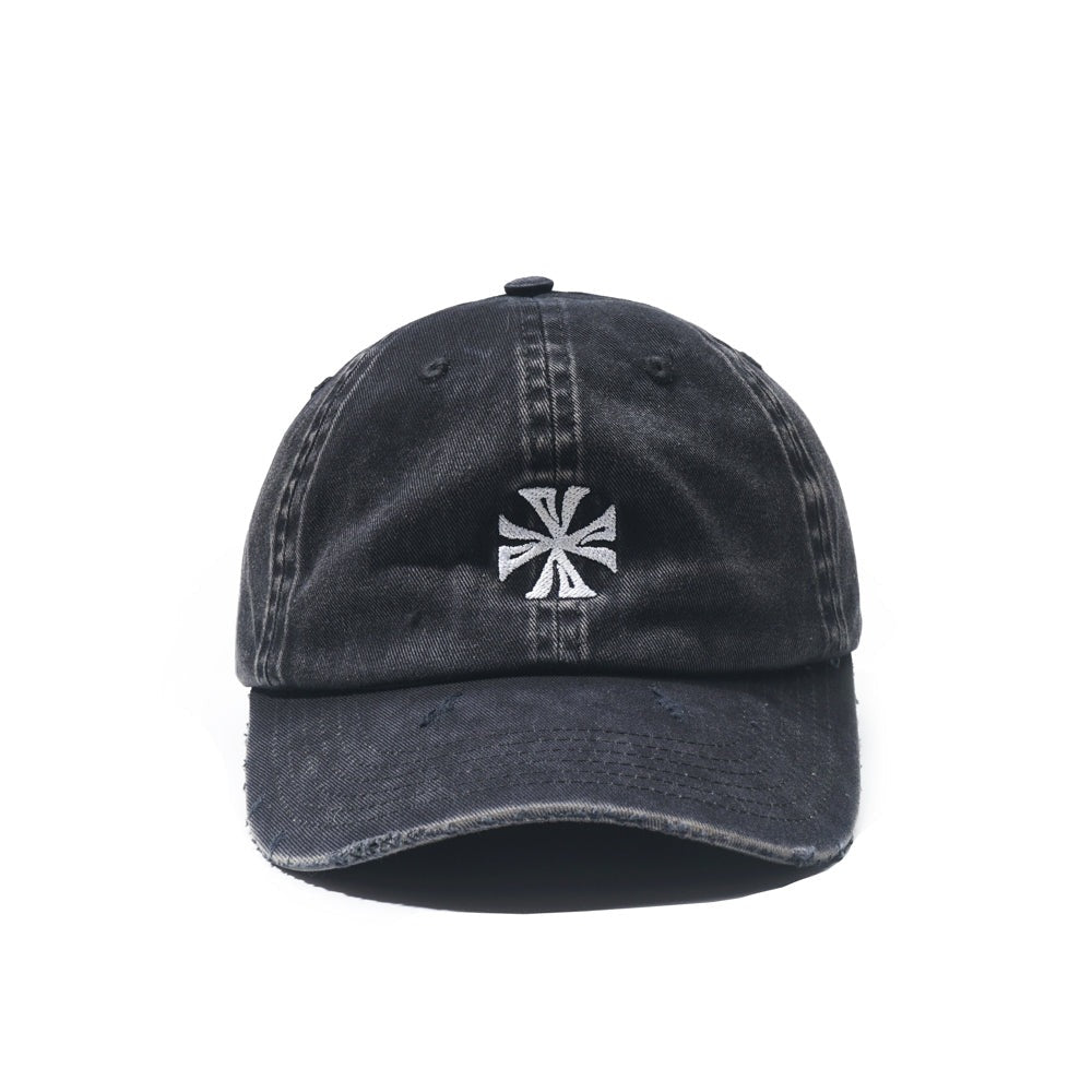 DEVA STATES Cross Distressed Strapback Cap Washed Black