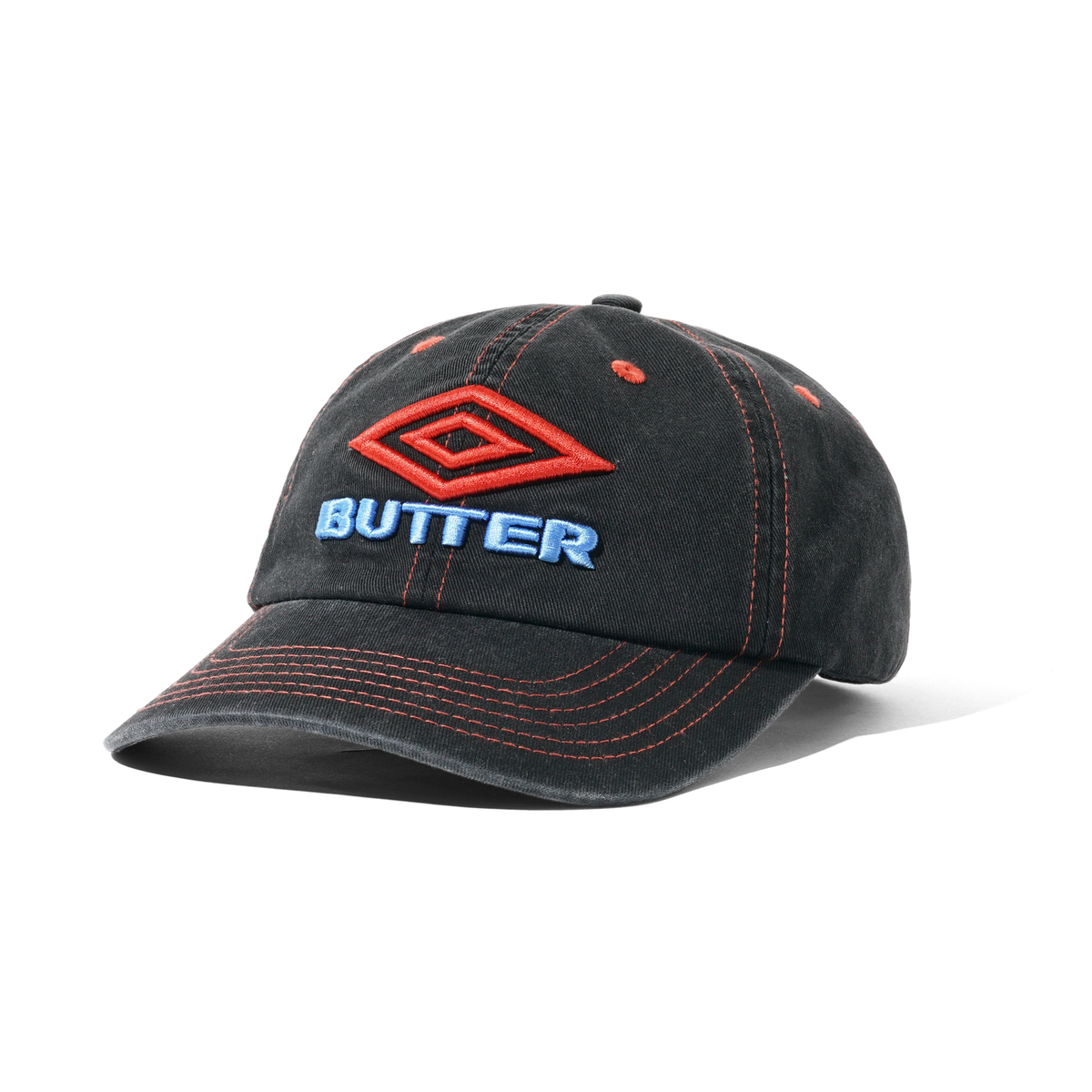 BUTTER GOODS x UMBRO Diamond Logo 6 Panel Cap Washed Black