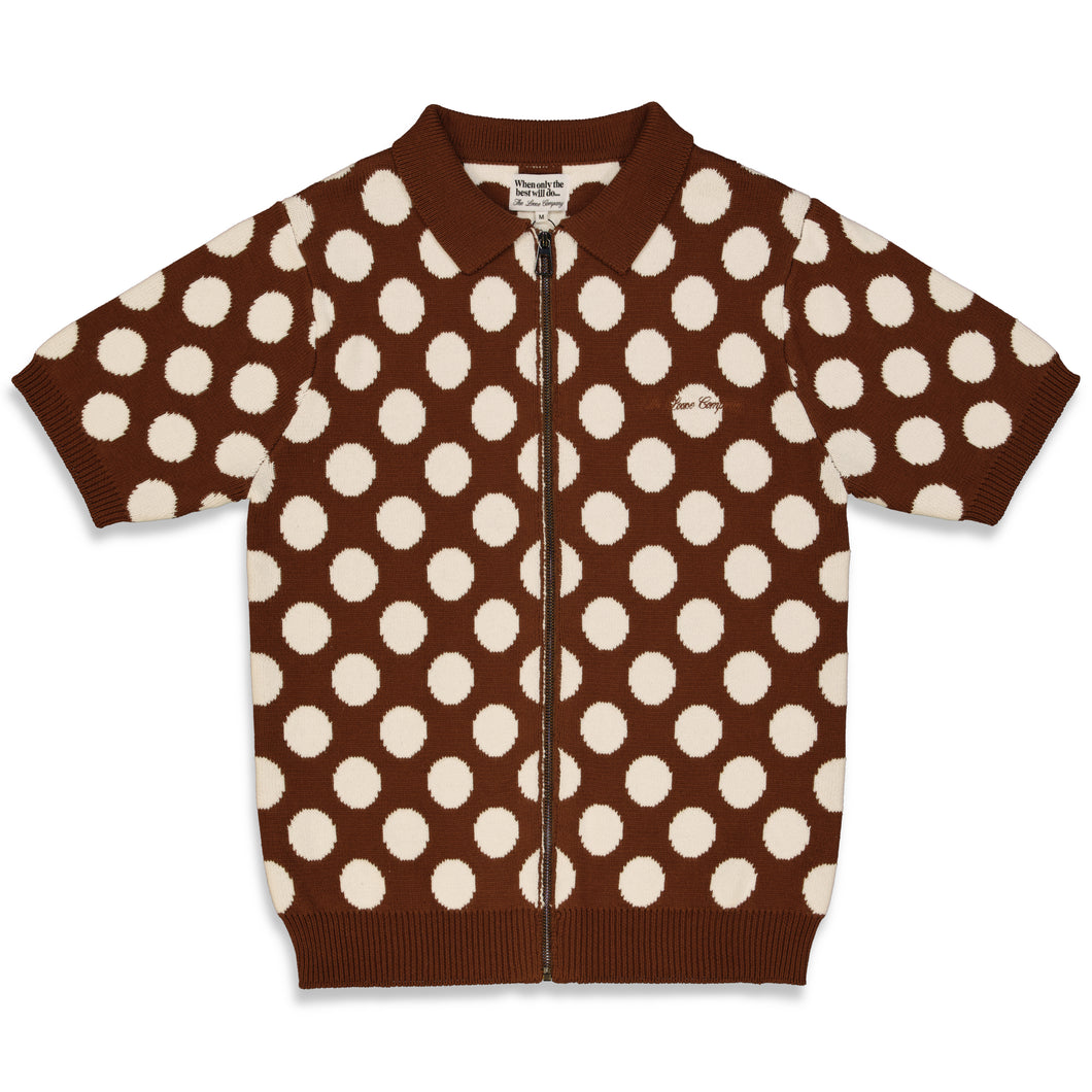 THE LOOSE COMPANY Polka Dot Zip-Up Polo Brown