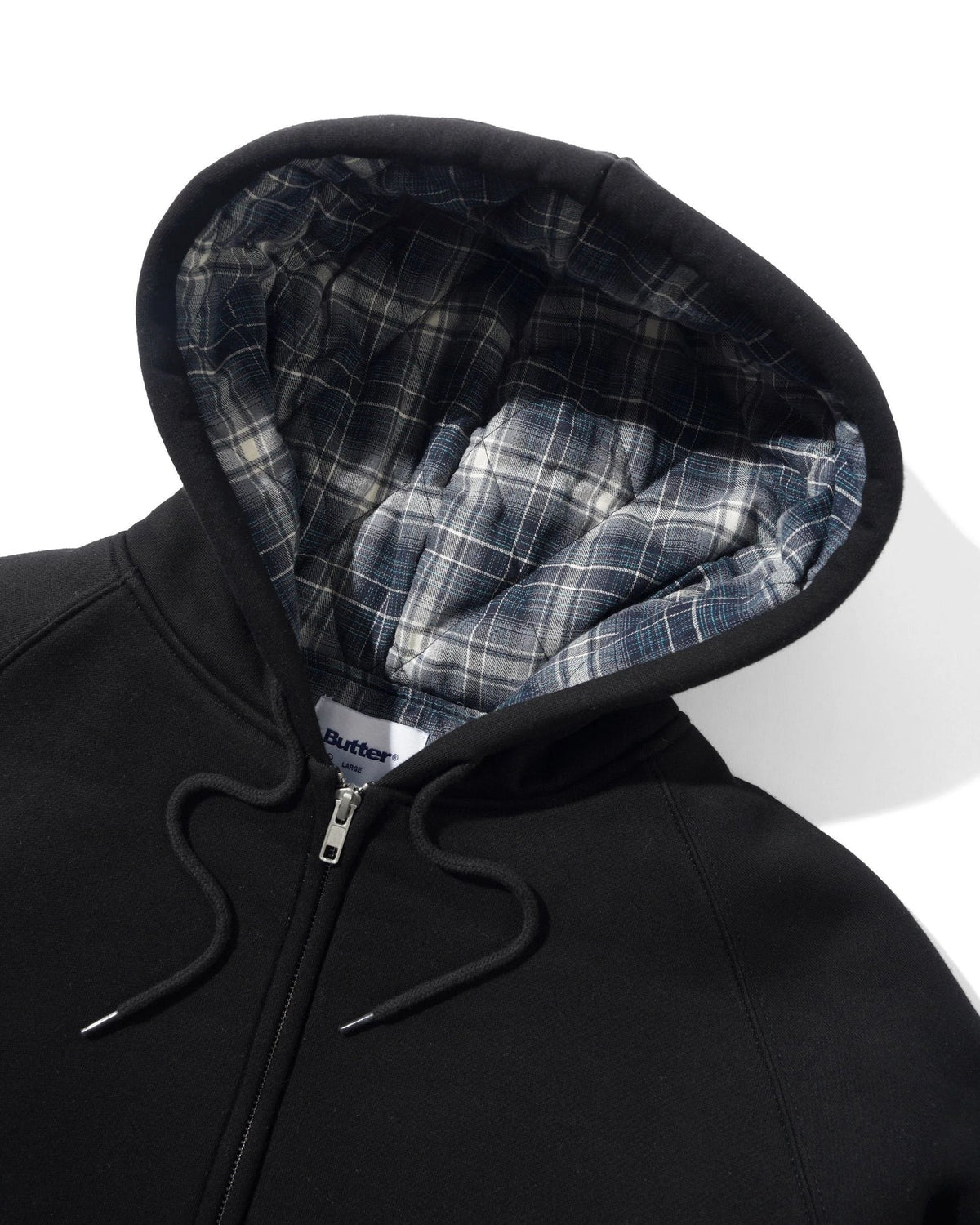 BUTTER GOODS Plaid Lined Zip-Thru Hood Black
