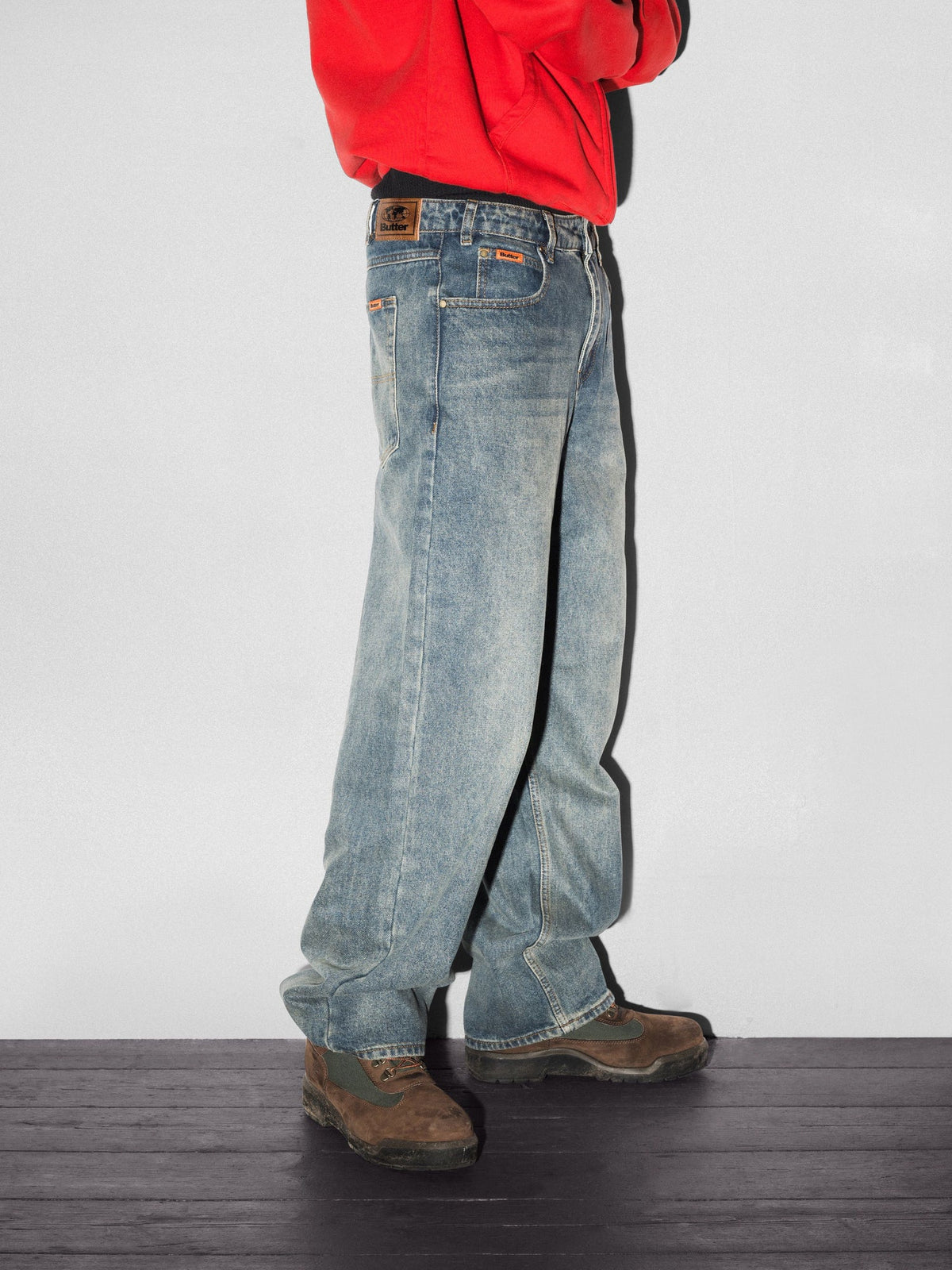BUTTER GOODS Relaxed Denim Jeans Distressed Mid Blue