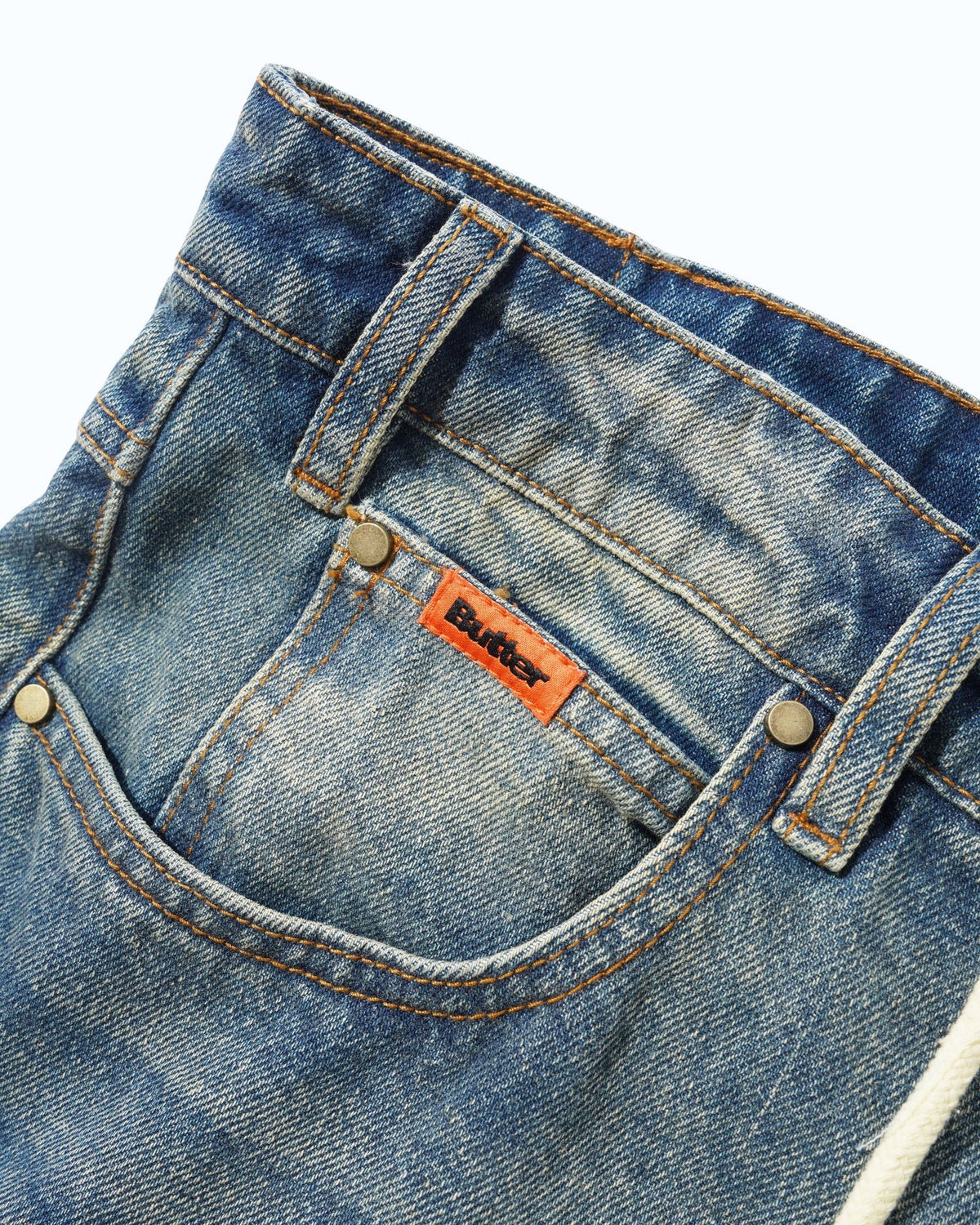 BUTTER GOODS Relaxed Denim Jeans Distressed Mid Blue