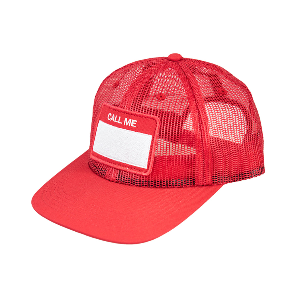 CALL ME 917 Hello My Name Is Trucker Hat Red