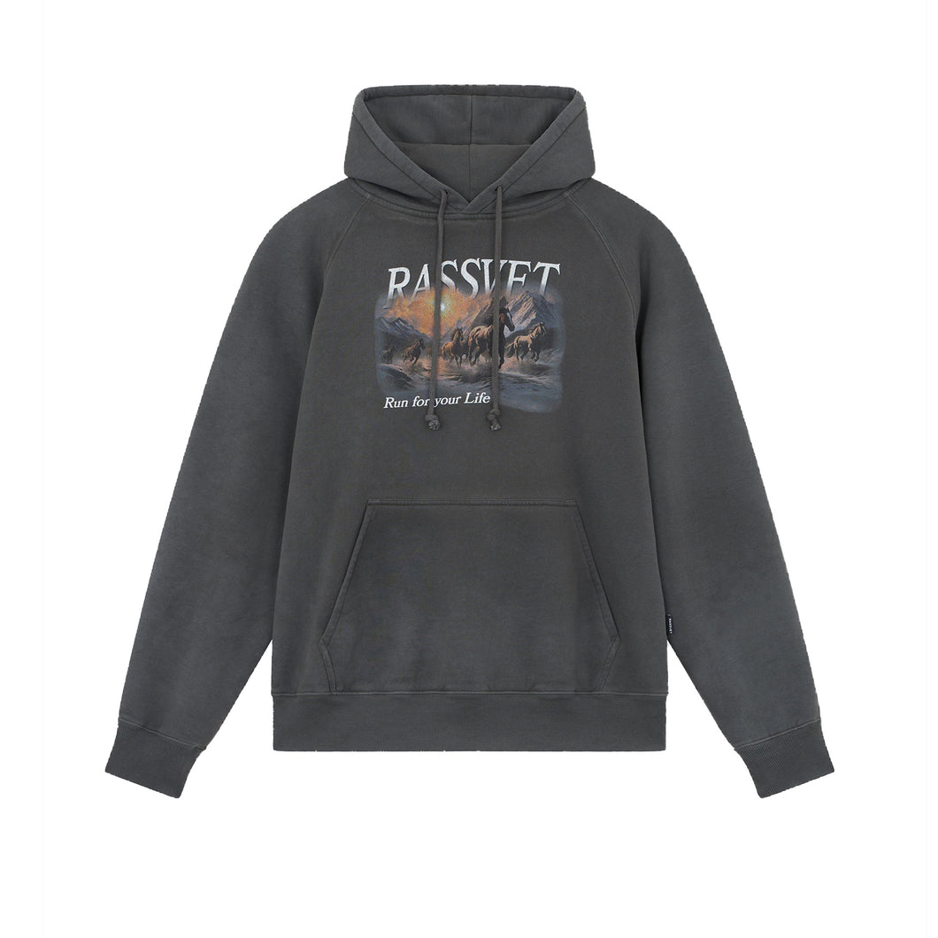 Felpa con cappuccio RASSVET Horses Raglan nera