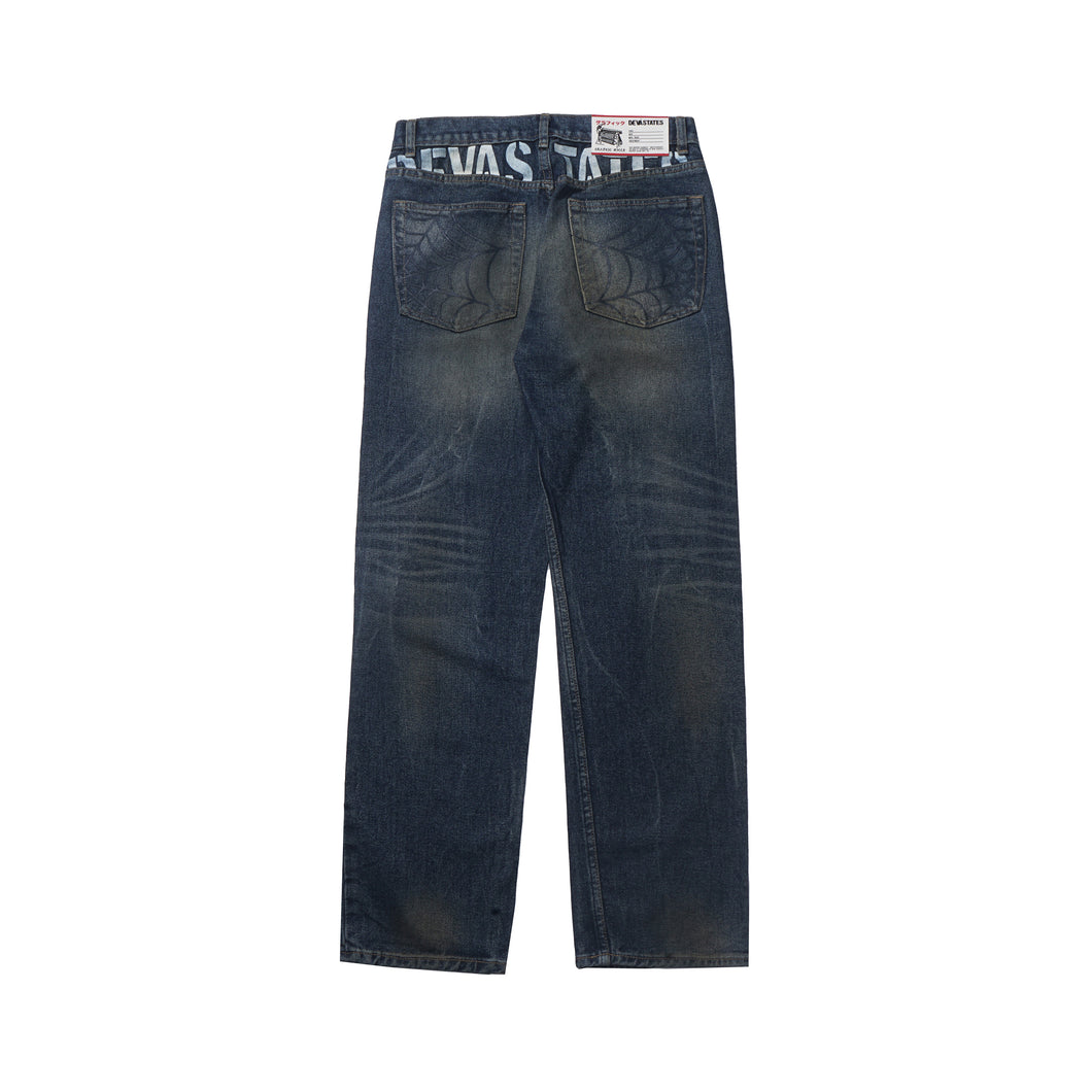 DEVA STATES Grit Dirty Wash Denim Pants Washed Blue