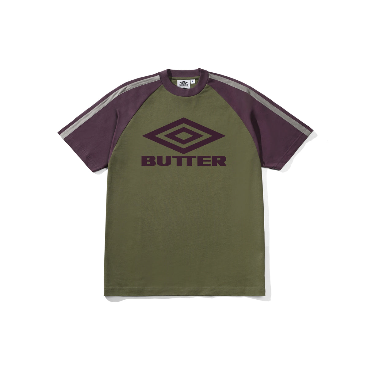 BUTTER GOODS x UMBRO Diamond Logo Raglan Tee Army/Eggplant
