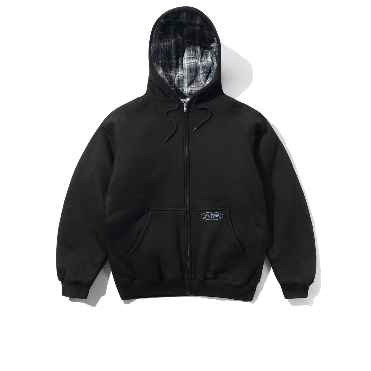 BUTTER GOODS Plaid Lined Zip-Thru Hood Black