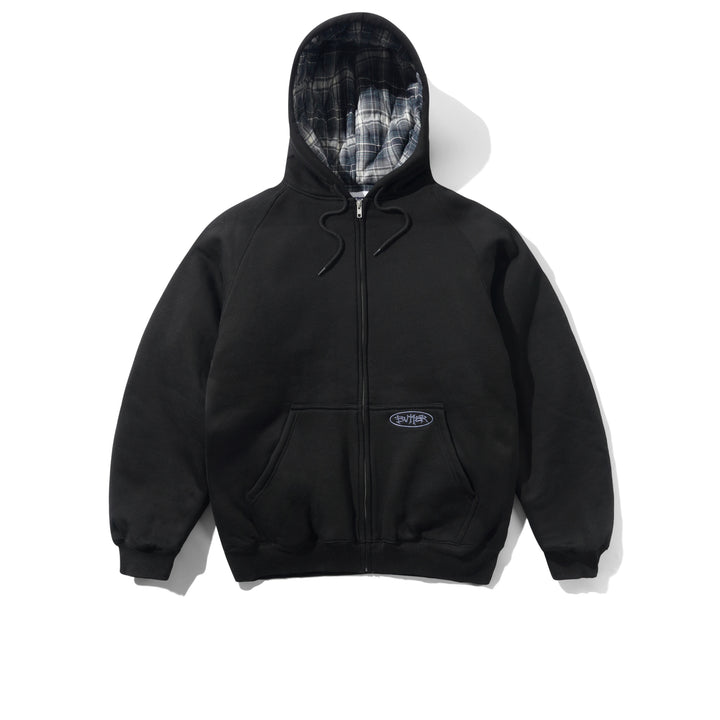 BUTTER GOODS Plaid Lined Zip-Thru Hood Black